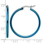 Chisel Stainless Steel Polished Blue IP-plated 32mm Diameter 2mm Hoop Earrings