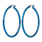 Chisel Stainless Steel Polished Blue IP-plated 42mm Diameter 2mm Hoop Earrings