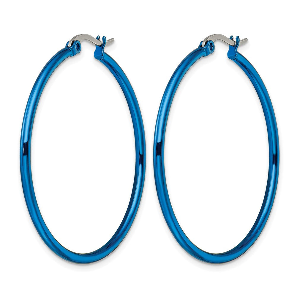 Chisel Stainless Steel Polished Blue IP-plated 42mm Diameter 2mm Hoop Earrings