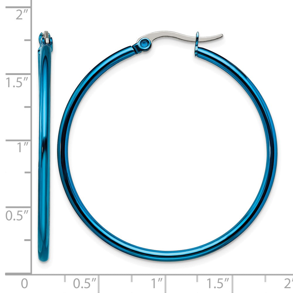 Chisel Stainless Steel Polished Blue IP-plated 42mm Diameter 2mm Hoop Earrings