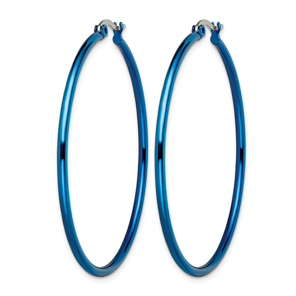 Chisel Stainless Steel Polished Blue IP-plated 49.5mm Diameter 2mm Hoop Earrings