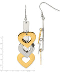 Stainless Steel Yellow IP-plated & Polished Hearts Dangle Earrings