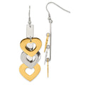 Stainless Steel Yellow IP-plated & Polished Hearts Dangle Earrings