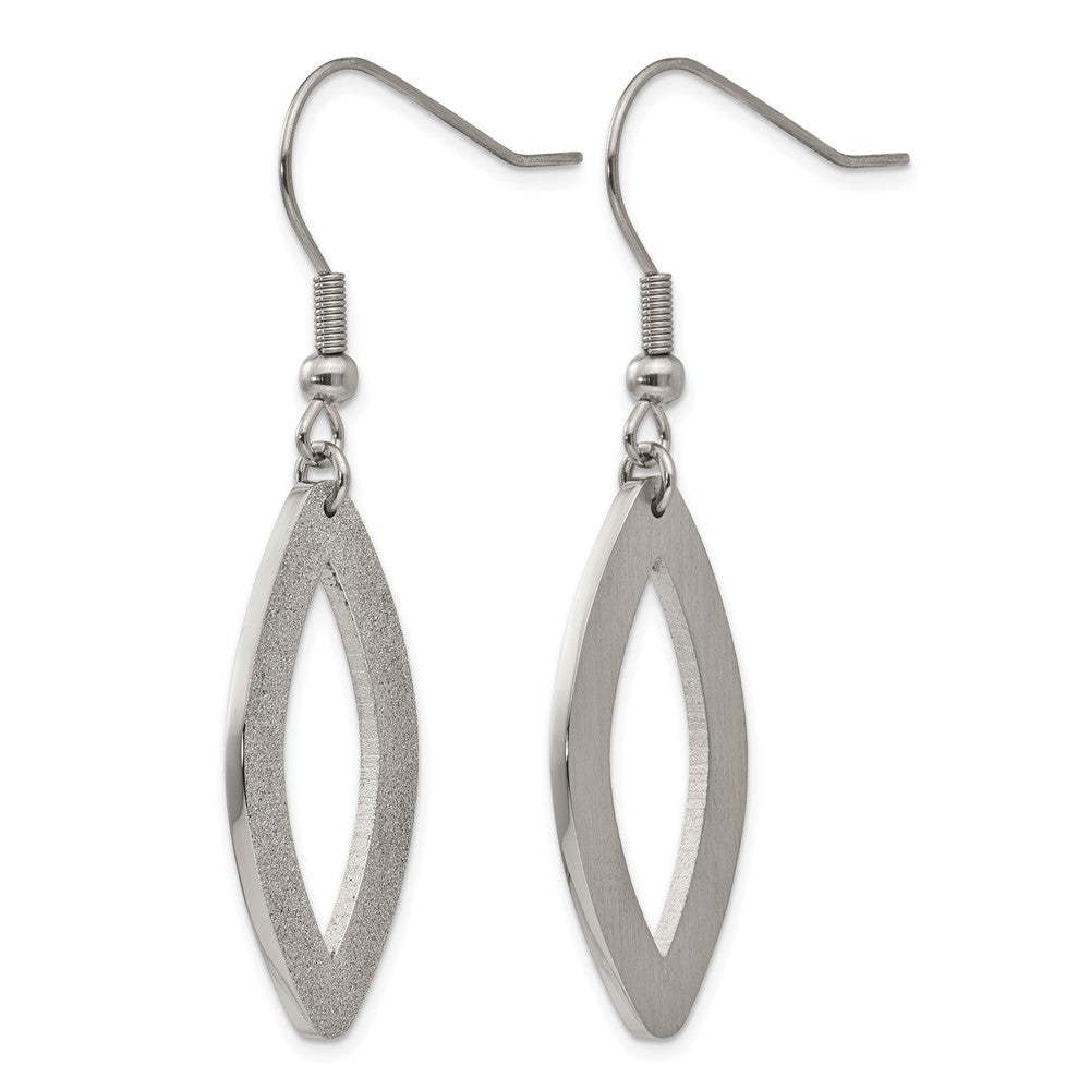 Chisel Stainless Steel Polished Laser Cut Oval Dangle Shepherd Hook Earrings