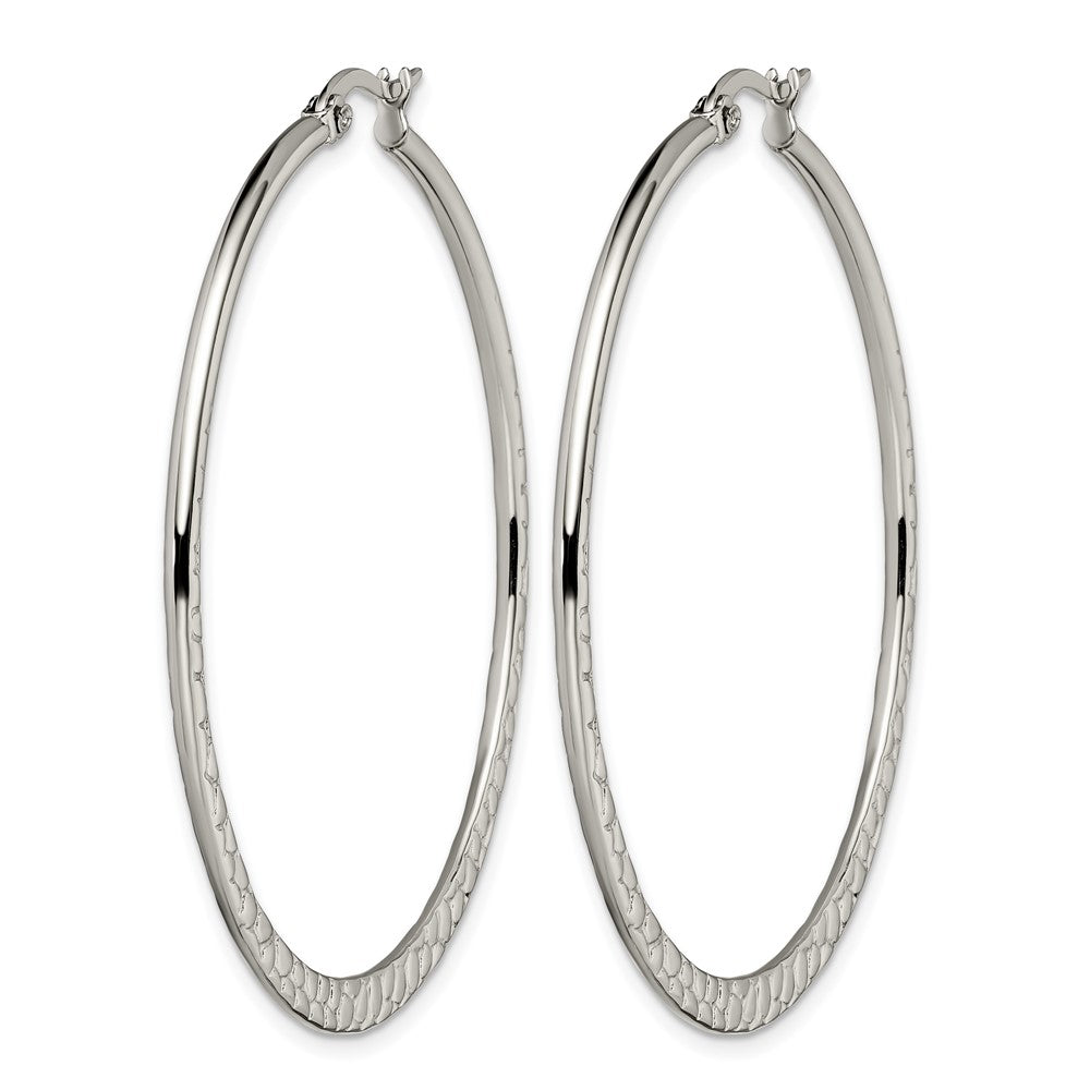 Chisel Stainless Steel Polished and Textured 50mm Diameter Hoop Earrings