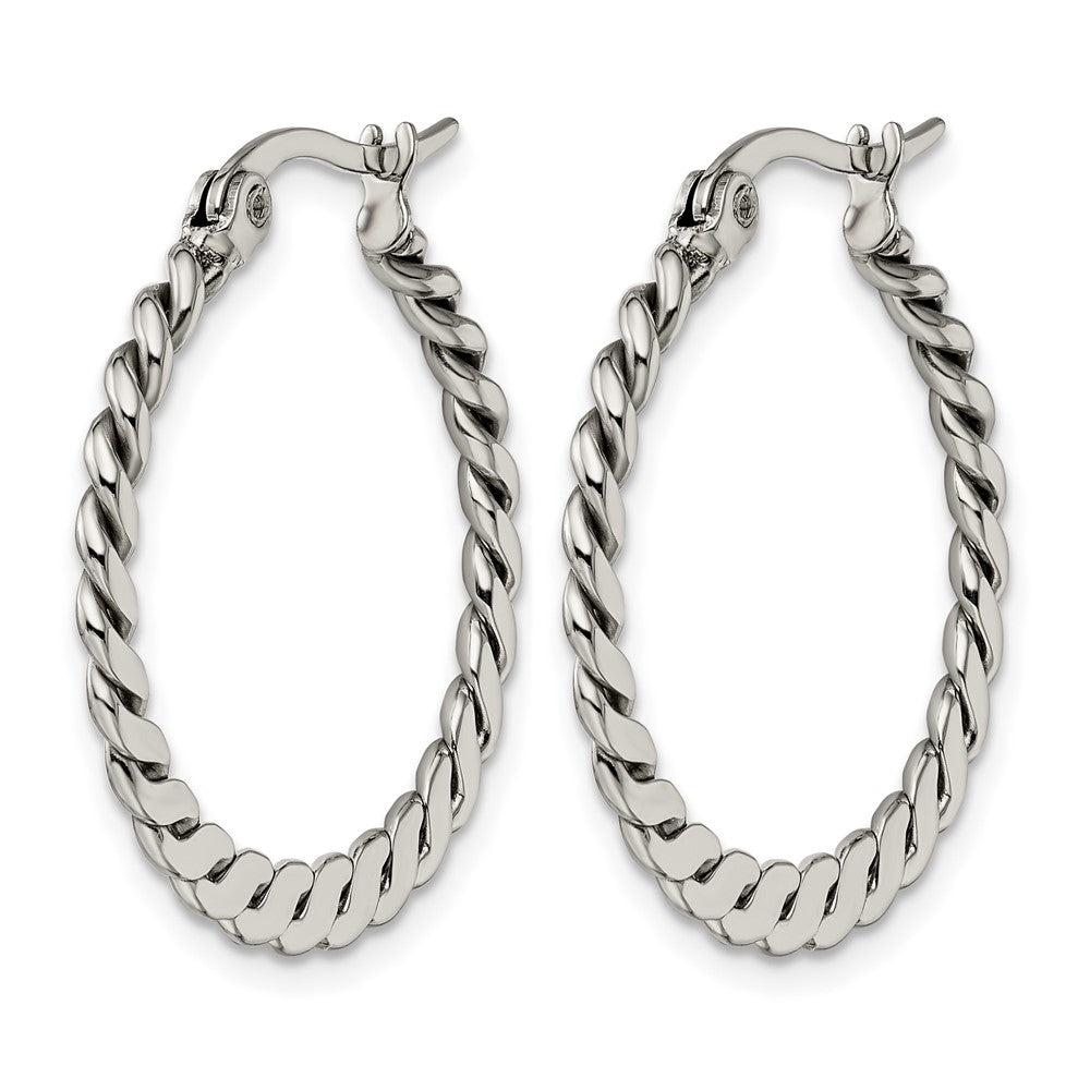 Chisel Stainless Steel Polished and Textured Braided Hoop Earrings