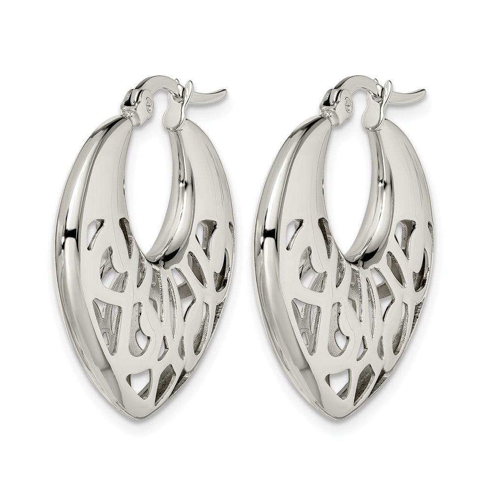 Chisel Stainless Steel Polished Fancy Cut out 30mm Diameter Hoop Earrings