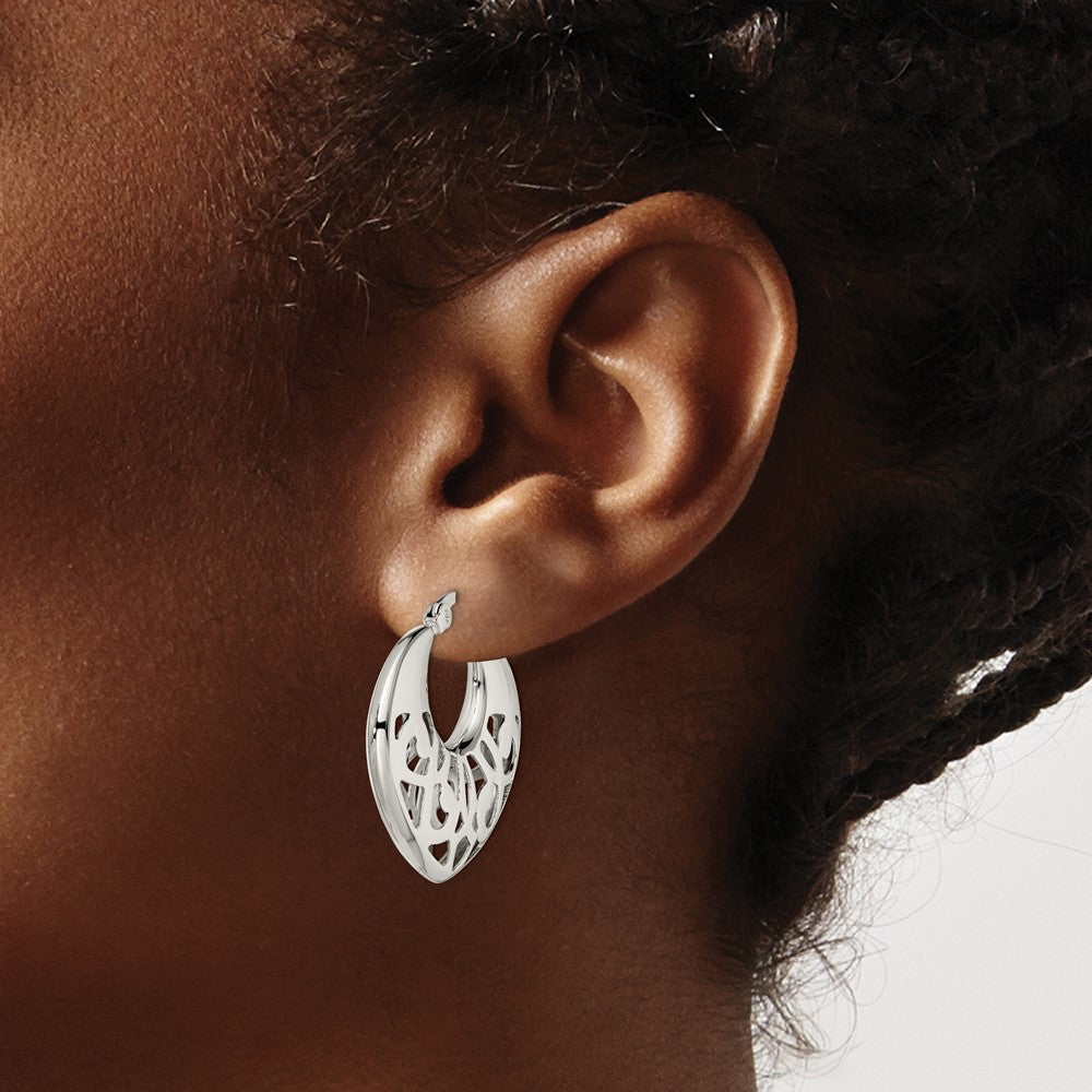 Chisel Stainless Steel Polished Fancy Cut out 30mm Diameter Hoop Earrings
