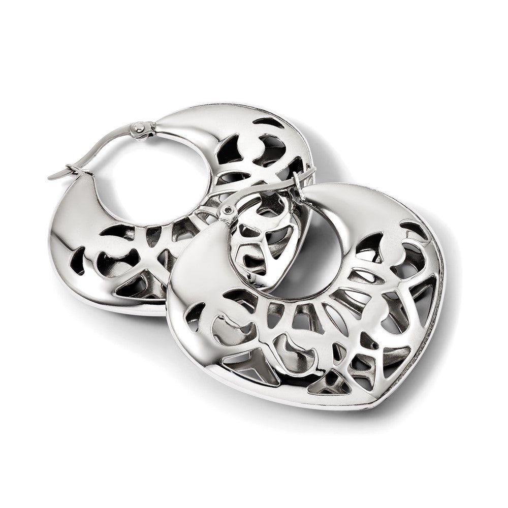 Chisel Stainless Steel Polished Fancy Cut out 30mm Diameter Hoop Earrings