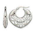 Chisel Stainless Steel Polished Fancy Cut out 30mm Diameter Hoop Earrings