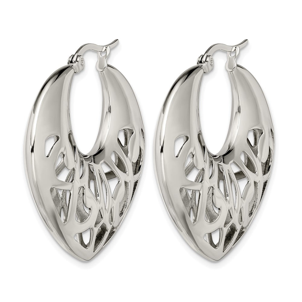 Chisel Stainless Steel Polished Fancy Cut out 40mm Diameter Hoop Earrings