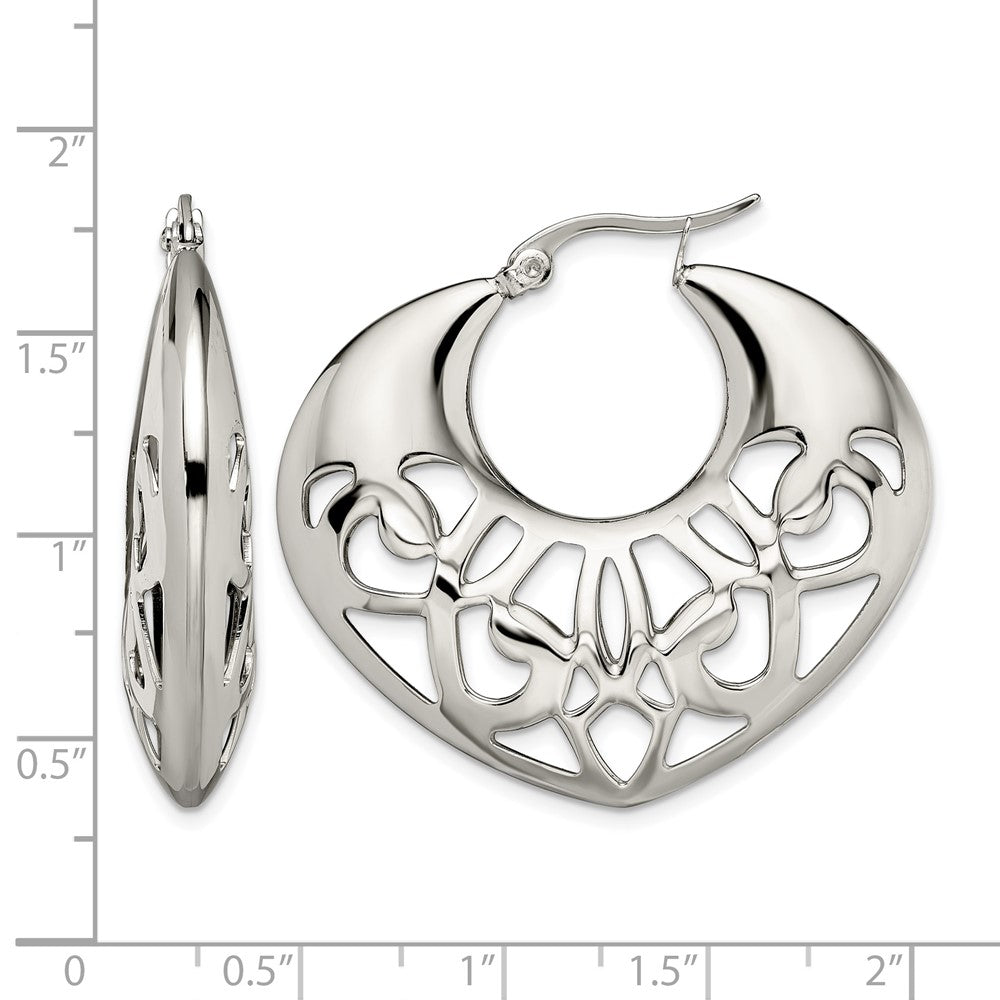 Chisel Stainless Steel Polished Fancy Cut out 40mm Diameter Hoop Earrings