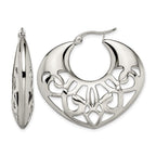 Chisel Stainless Steel Polished Fancy Cut out 40mm Diameter Hoop Earrings