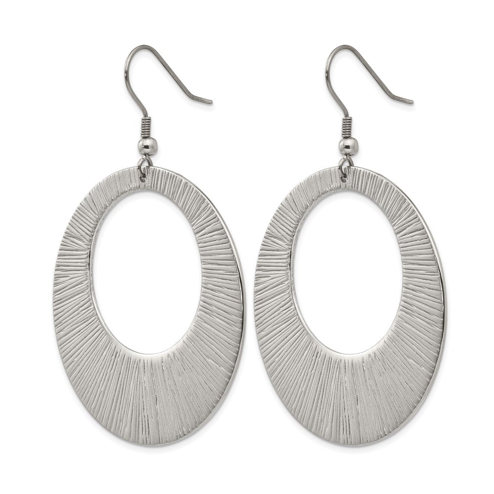 Chisel Stainless Steel Polished and Textured Circle Dangle Shepherd Hook Earrings