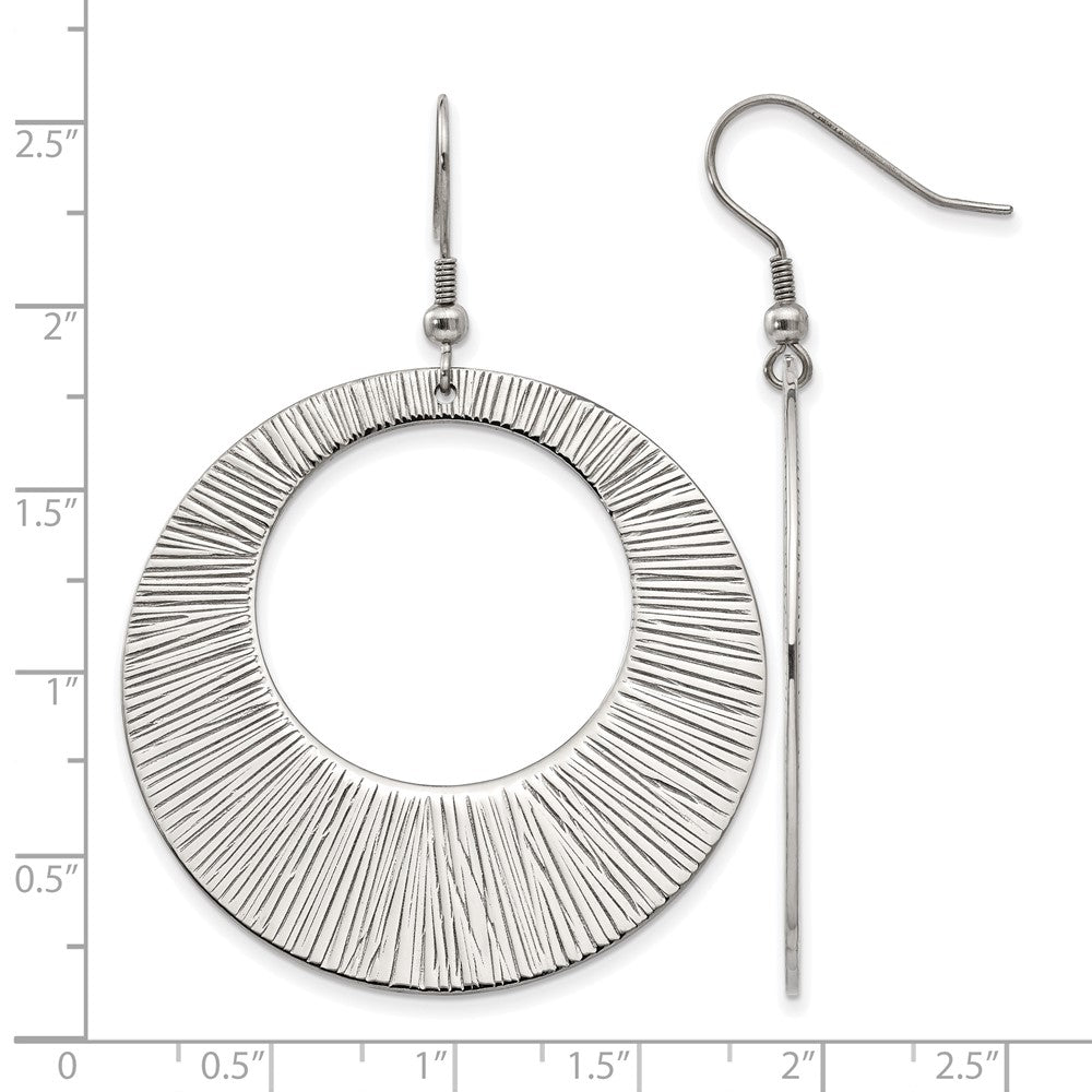 Chisel Stainless Steel Polished and Textured Circle Dangle Shepherd Hook Earrings