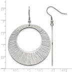 Chisel Stainless Steel Polished and Textured Circle Dangle Shepherd Hook Earrings
