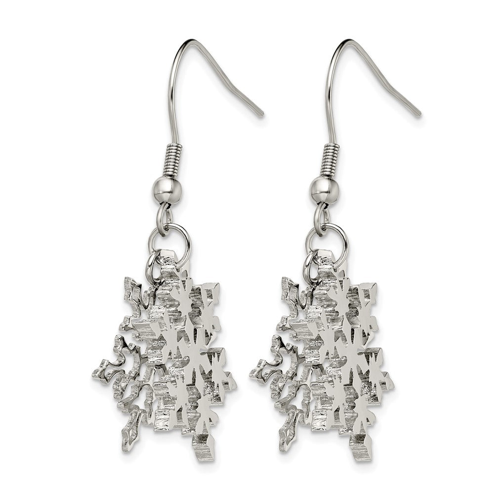 Chisel Stainless Steel Polished Snowflake Dangle Shepherd Hook Earrings