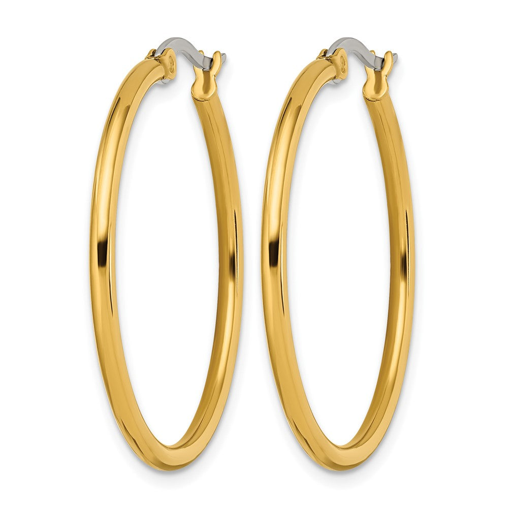 Chisel Stainless Steel Polished Yellow IP-plated 32mm Diameter 2mm Hoop Earrings