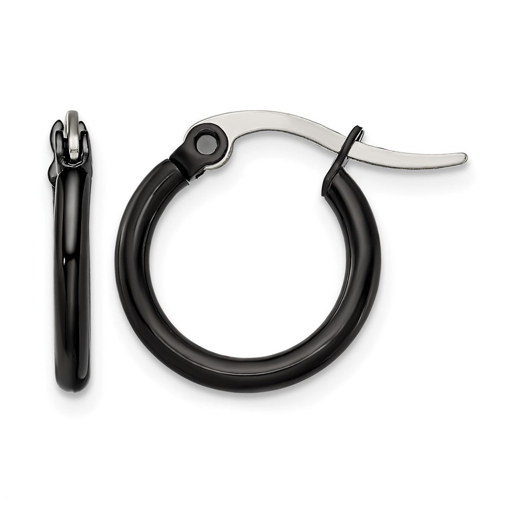 Chisel Stainless Steel Polished Black IP-plated 15.5mm Diameter 2mm Hoop Earrings
