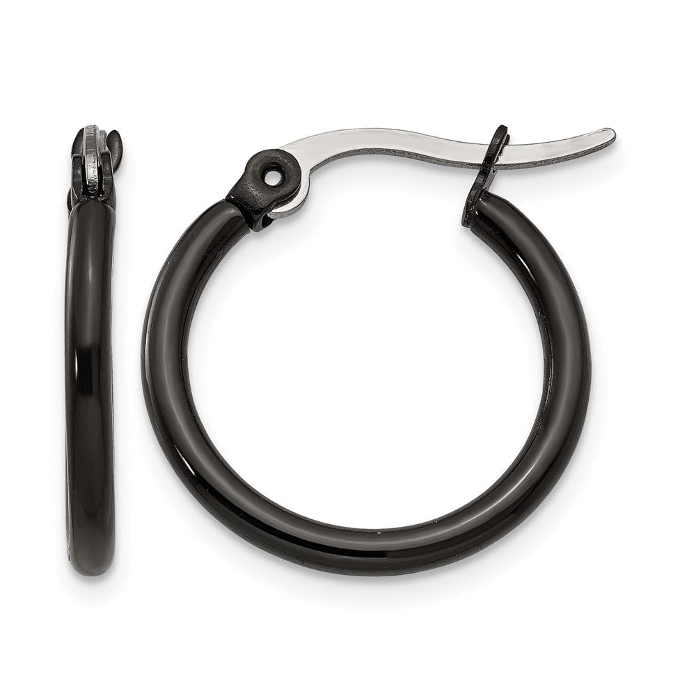 Chisel Stainless Steel Polished Black IP-plated 19mm Diameter 2mm Hoop Earrings