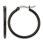 Chisel Stainless Steel Polished Black IP-plated 26mm Diameter 2mm Hoop Earrings