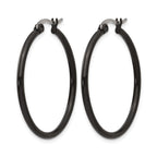 Chisel Stainless Steel Polished Black IP-plated 32mm Diameter 2mm Hoop Earrings
