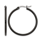 Chisel Stainless Steel Polished Black IP-plated 32mm Diameter 2mm Hoop Earrings
