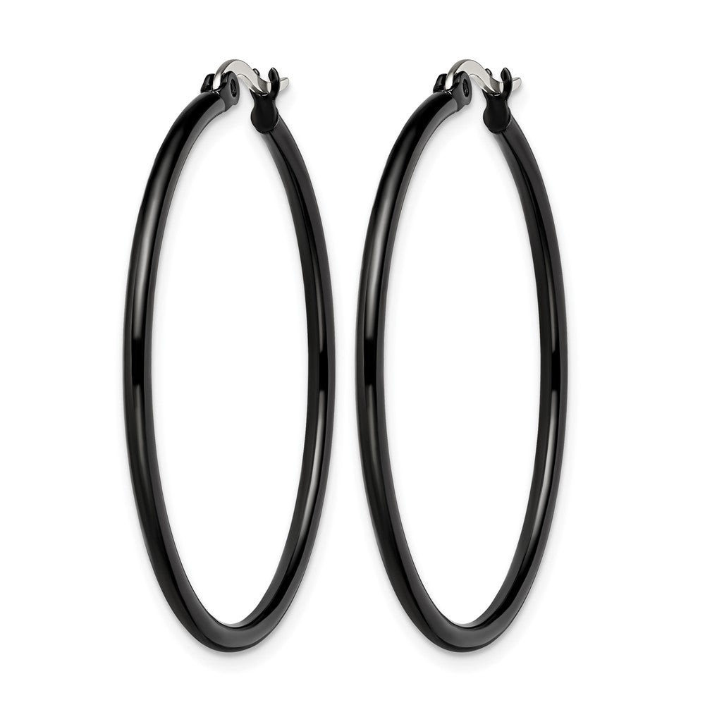 Chisel Stainless Steel Polished Black IP-plated 40mm Diameter 2mm Hoop Earrings