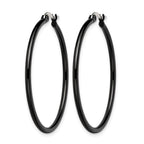 Chisel Stainless Steel Polished Black IP-plated 40mm Diameter 2mm Hoop Earrings