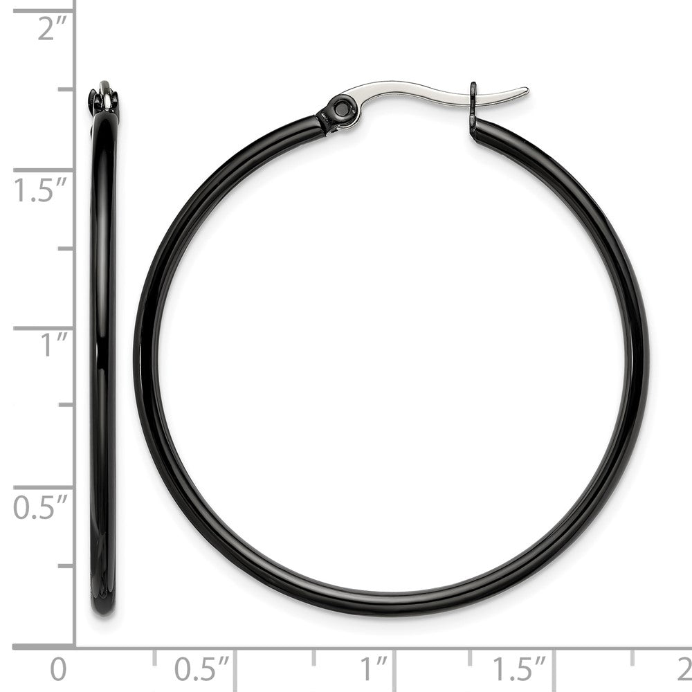 Chisel Stainless Steel Polished Black IP-plated 40mm Diameter 2mm Hoop Earrings