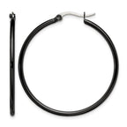 Chisel Stainless Steel Polished Black IP-plated 40mm Diameter 2mm Hoop Earrings