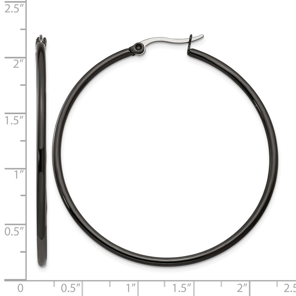 Chisel Stainless Steel Polished Black IP-plated 48mm Diameter 2mm Hoop Earrings