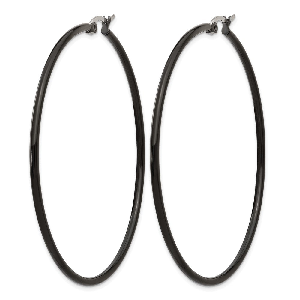 Chisel Stainless Steel Polished Black IP-plated 60mm Diameter 2mm Hoop Earrings