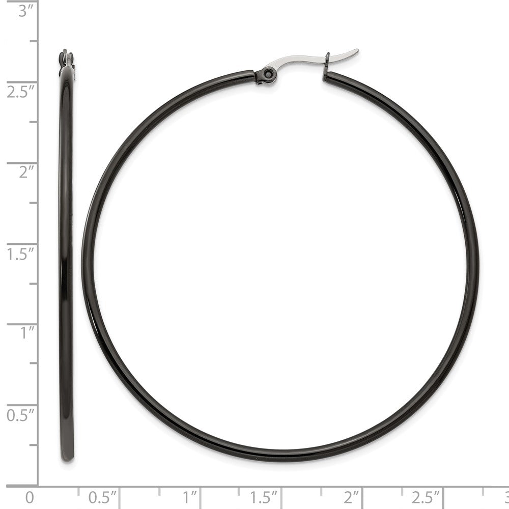 Chisel Stainless Steel Polished Black IP-plated 60mm Diameter 2mm Hoop Earrings