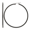 Chisel Stainless Steel Polished Black IP-plated 60mm Diameter 2mm Hoop Earrings