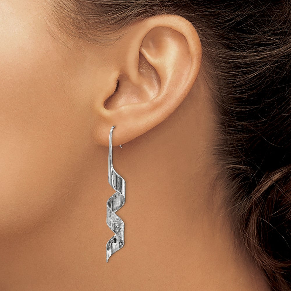 Chisel Stainless Steel Polished and Textured Swirl Shepherd Hook Earrings