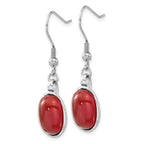 Stainless Steel Red Agate Oval Dangle Earrings