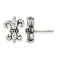 Stainless Steel Antiqued Polished & Textured w/CZ Fleur de lis Post Earring