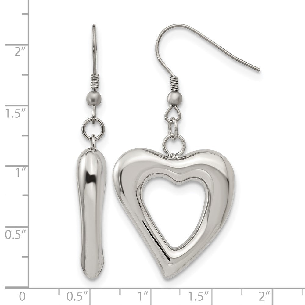 Chisel Stainless Steel Polished Heart Shepherd Hook Dangle Earrings
