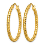 Chisel Stainless Steel Polished and Textured Yellow IP-plated Hollow Hoop Earrings