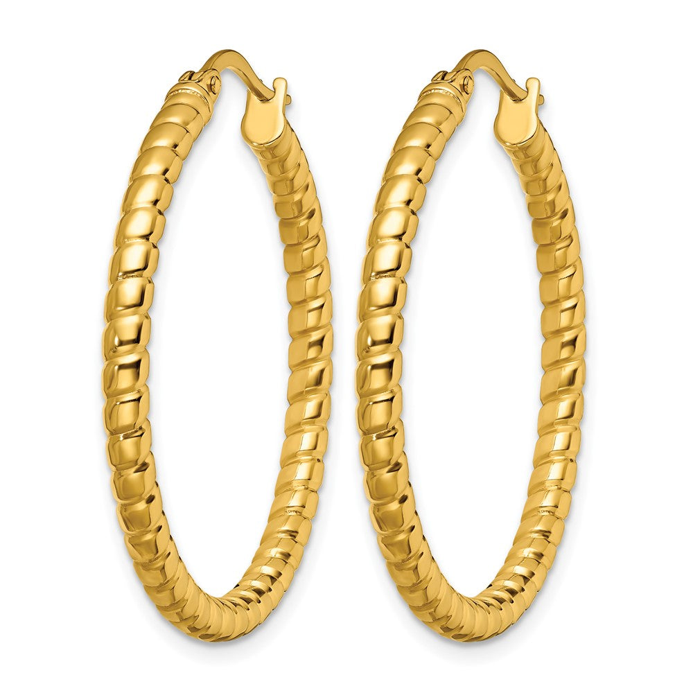 Chisel Stainless Steel Polished and Textured Yellow IP-plated Hollow Hoop Earrings