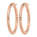 Chisel Stainless Steel Polished and Textured Rose IP-plated Hollow Hoop Earrings