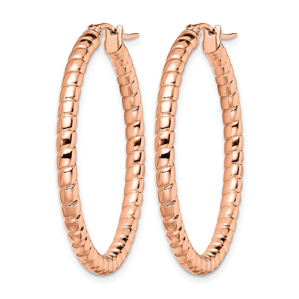 Chisel Stainless Steel Polished and Textured Rose IP-plated Hollow Hoop Earrings