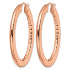 Chisel Stainless Steel Polished and Textured Rose IP-plated Hollow Oval Hoop Earrings
