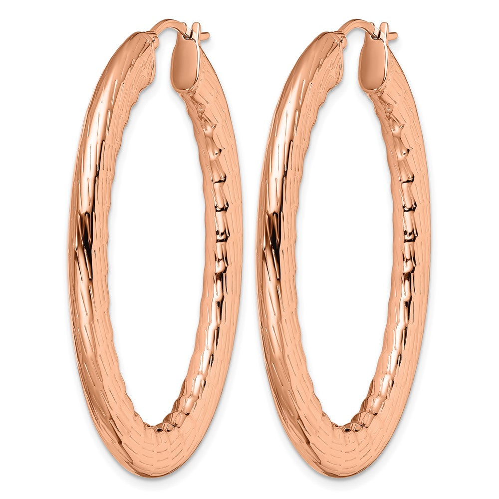 Chisel Stainless Steel Polished and Textured Rose IP-plated Hollow Oval Hoop Earrings