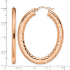 Chisel Stainless Steel Polished and Textured Rose IP-plated Hollow Oval Hoop Earrings