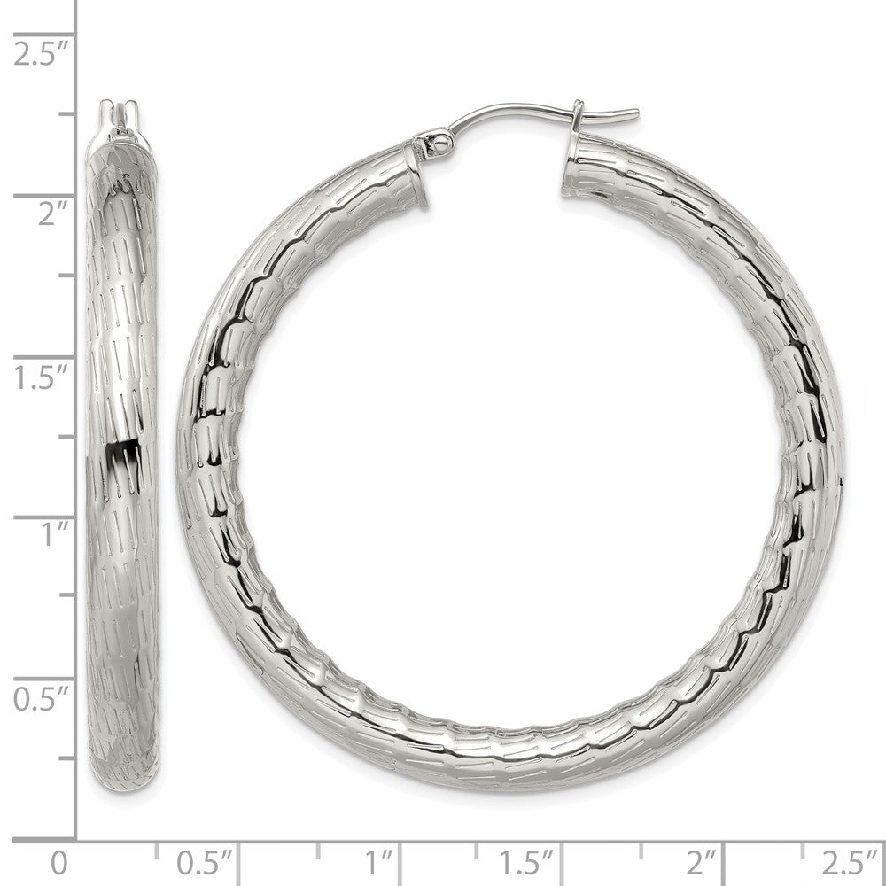 Chisel Stainless Steel Polished and Textured Hollow Hoop Earrings