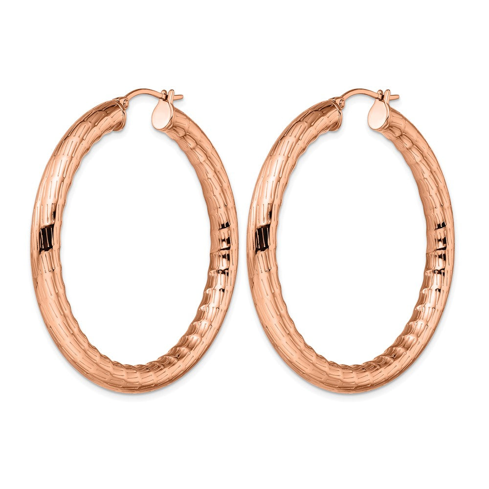 Chisel Stainless Steel Polished and Textured Rose IP-plated Hoop Earrings