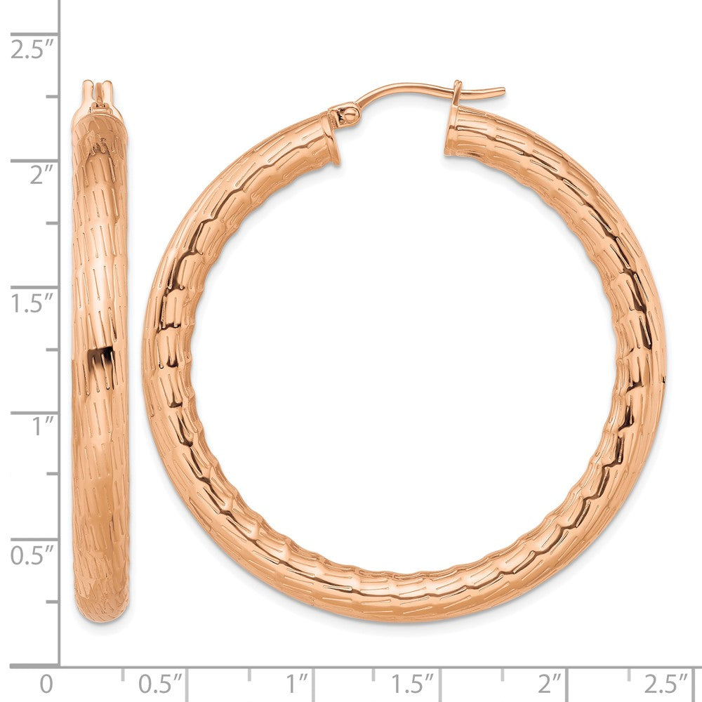 Chisel Stainless Steel Polished and Textured Rose IP-plated Hoop Earrings