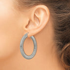 Stainless Steel Polished and Textured Hollow Hoop Earrings